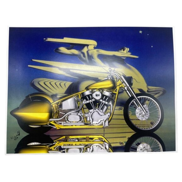 LE GM Harley Davidson motorcycle print artwork signed 2/50 water 16x12" READ - Picture 1 of 8